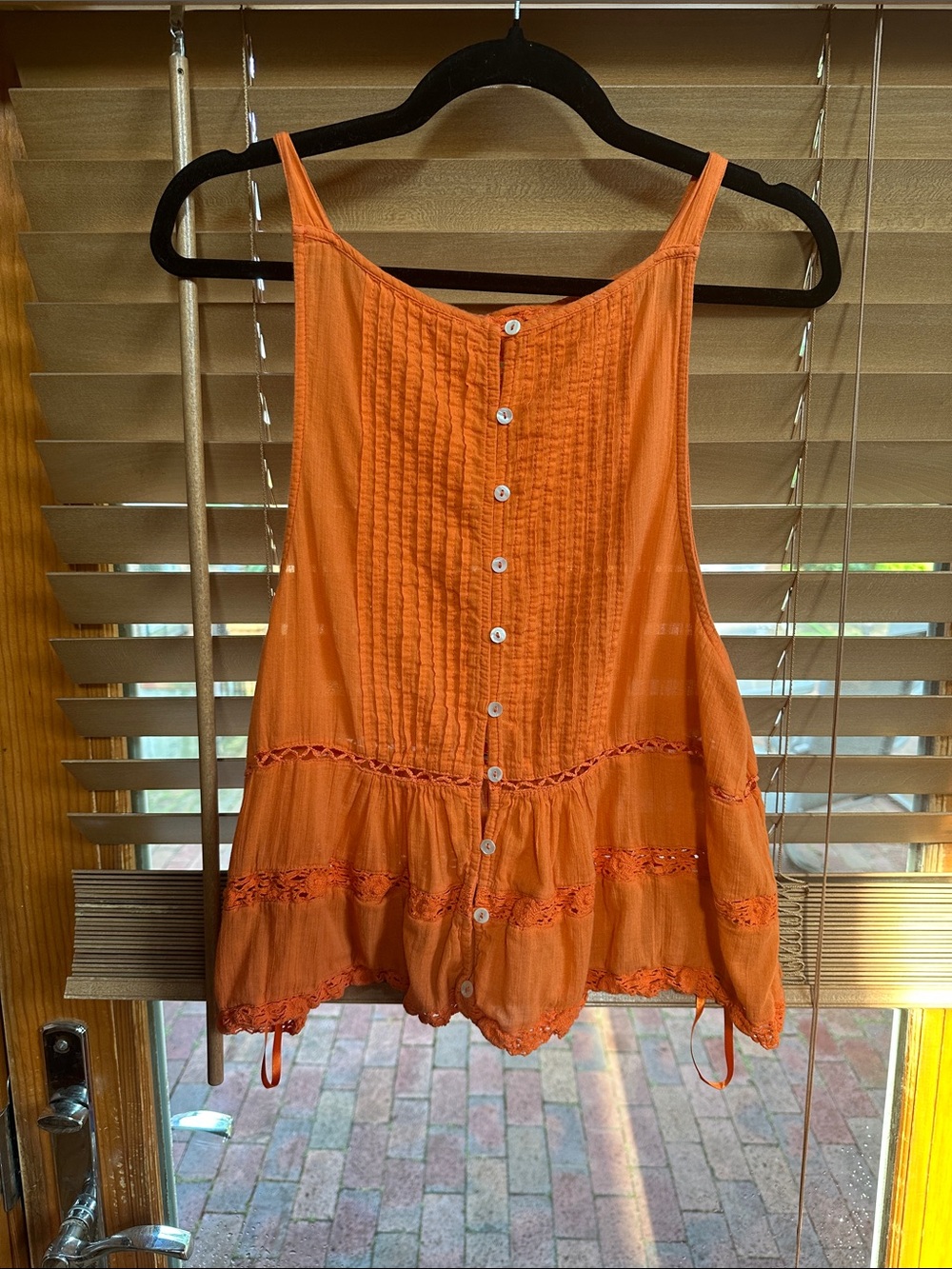 Free People Orange Button-Back Spaghetti Strap Camisole